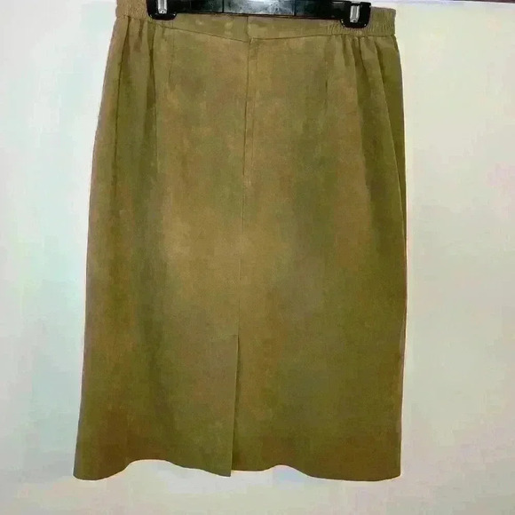 Vintage Ultra Suede Skirt Womens 16 Tan‎ Zip Pleats Midi Corpcore Classic - Picture 8 of 11